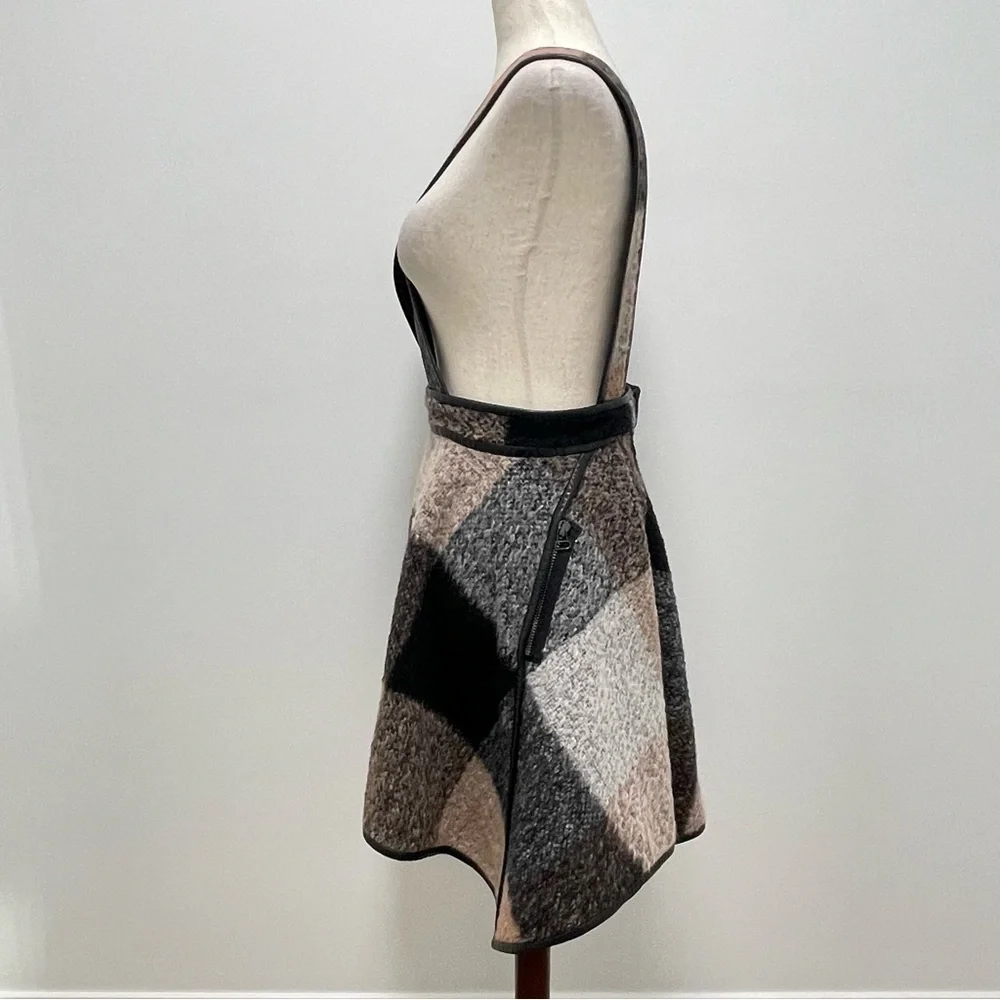 RARE 2010 3.1 Phillip Lim Trapezoid Leather Binding Brown Plaid Skirt Size 6 - Picture 6 of 15